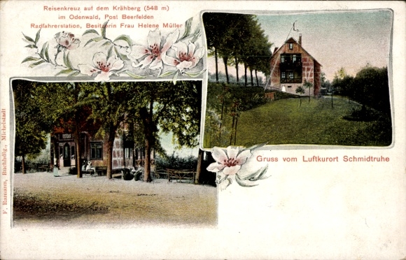 Postcard Beerfelden Oberzent in the Odenwald, health resort Schmidtruhe, Krähberg, cyclist station