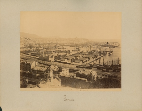 foto rond 1880, Genua Genua Ligurië, Panorama dalla Villa Rosazza, Porto