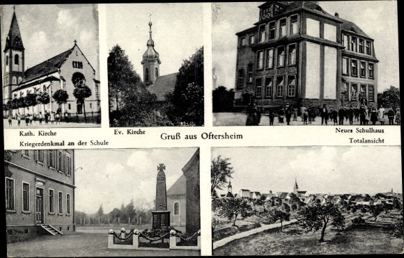 PC Oftersheim Baden Württemberg, school, evangelical and catholic church, total view