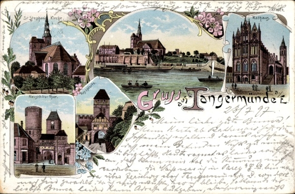 Chromo-Litho Tangermünde on the Elbe, general view, town hall, church
