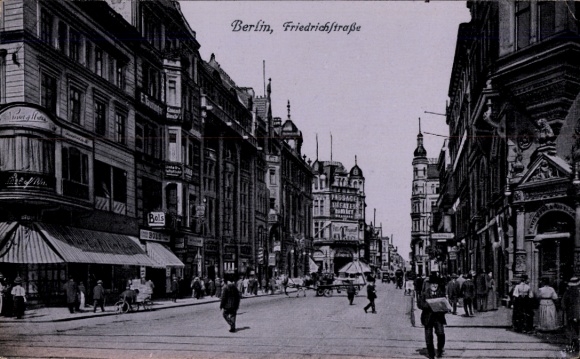 Postcard Berlin, Friedrichstraße, Passage Theater Cabaret, shops