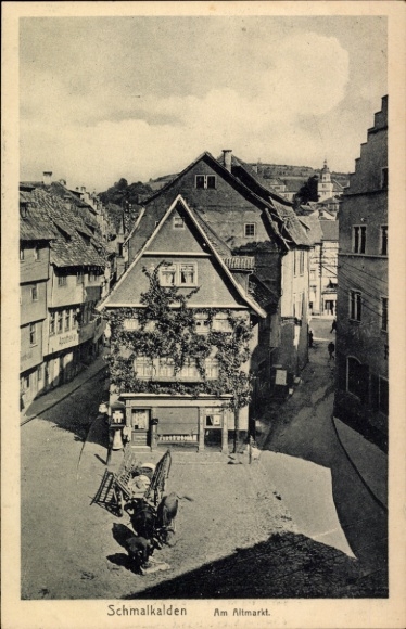 Postcard Schmalkalden in the Thuringian Forest, Old Market, cattle cart
