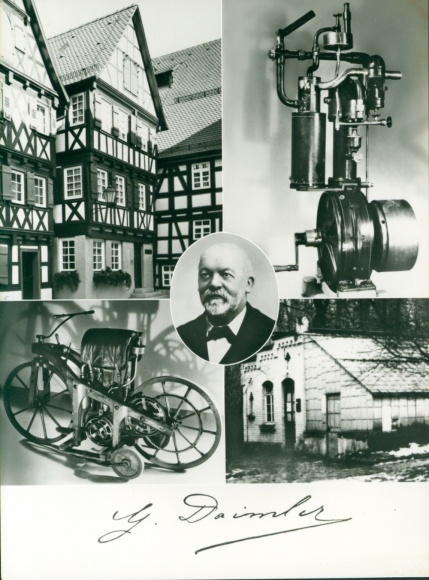 Postcard Schorndorf in Württemberg, engineer Gottlieb Daimler, half-timbered house