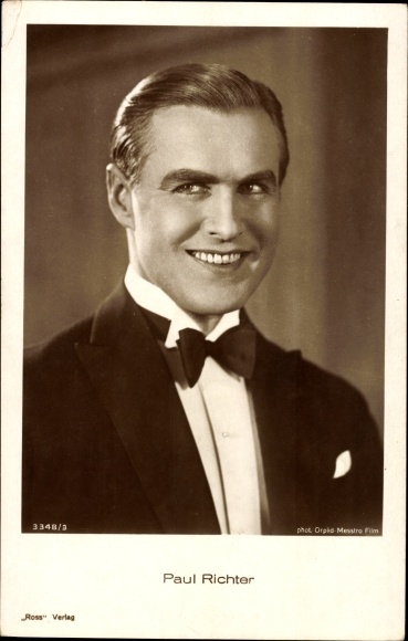 Postcard actor Paul Richter, portrait, bow tie, Ross 3348/3, autograph