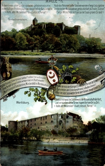 Postcard Halle an der Saale, view of Burg Giebichenstein and Moritzburg