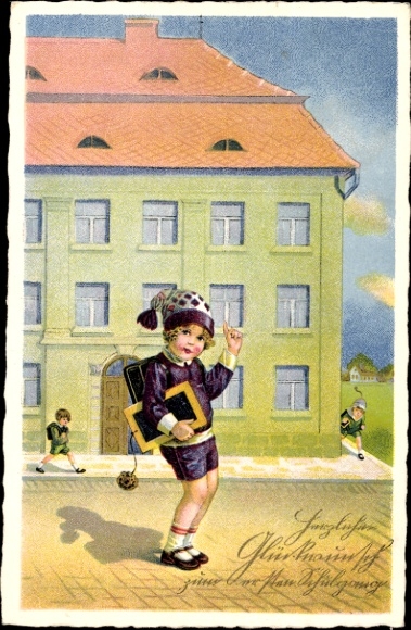 Postcard Congratulations School Enrollment, Child, School, Schoolbag
