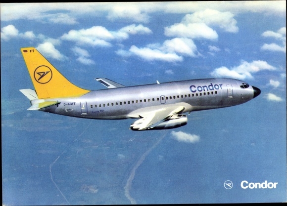 Postcard German passenger aircraft, Condor, Boeing 727 230 Europa Jet, D ABFT