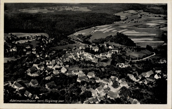 Postcard Adelmannsfelden in Württemberg, aerial photograph