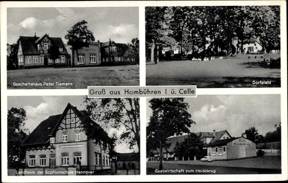 Postcard Hambuehren Nieders., commercial building, country home Sophienschule Hanover, inn to Heidekrug