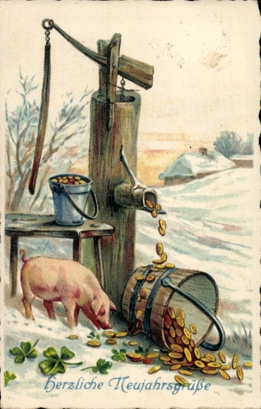 PC Happy New Year, pig, water pump, golden coins, lucky clover