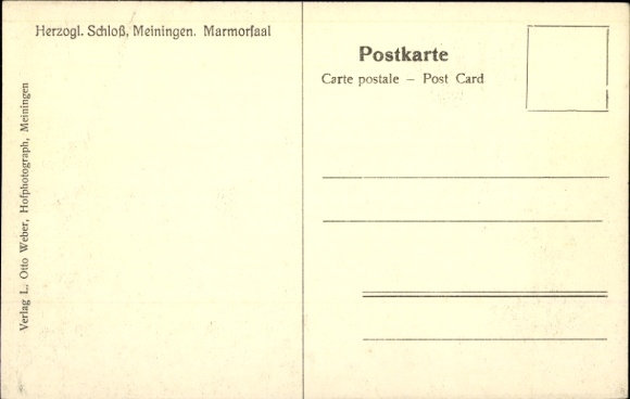 Postcard Meiningen in Thuringia, Ducal Castle, interior view, Marble Hall
