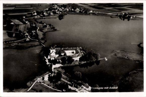 Postcard Seeon Seebruck am Chiemsee Upper Bavaria, aerial photograph, castle