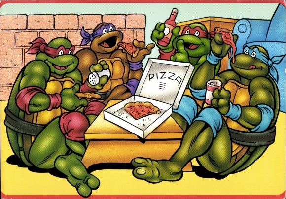 Postcard Comic, Teenage Mutant Ninja Turtles, Turtles eat pizza