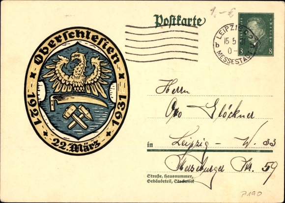 Postal stationery PC Upper Silesia, March 22, 1921 to 1931, coat of arms