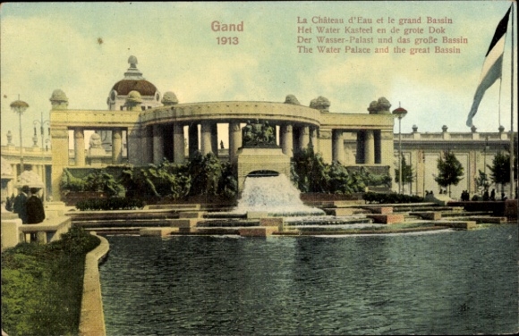 Postcard Gent East Flanders, World Exhibition 1913, The Water Palace, large basin
