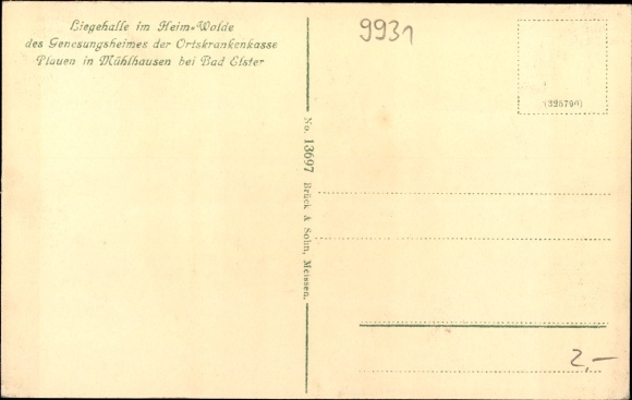 Postcard Mühlhausen Bad Elster in the Vogtland, lying-in hall in the home-Wolde of the convalescent home