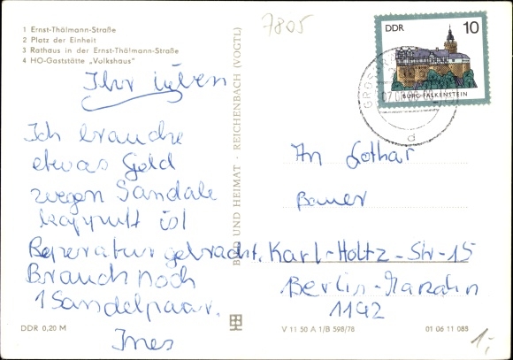 Postcard Großräschen in d. Lower Lusatia, Ernst-Thälmann-Strasse, Unity Square, City Hall, HOG Volkshaus