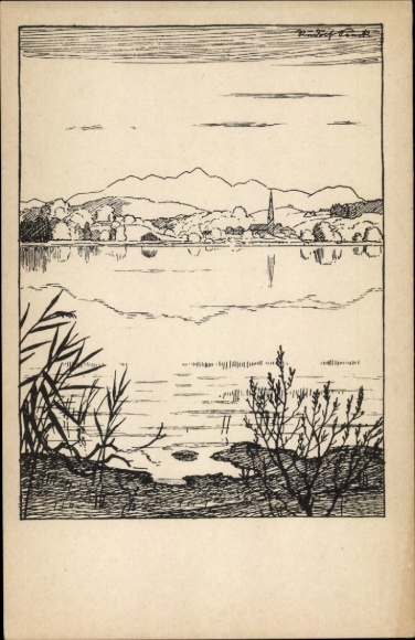 Postcard Quitzdorf am See Oberlausitz, drawing for the calendar Art and Life