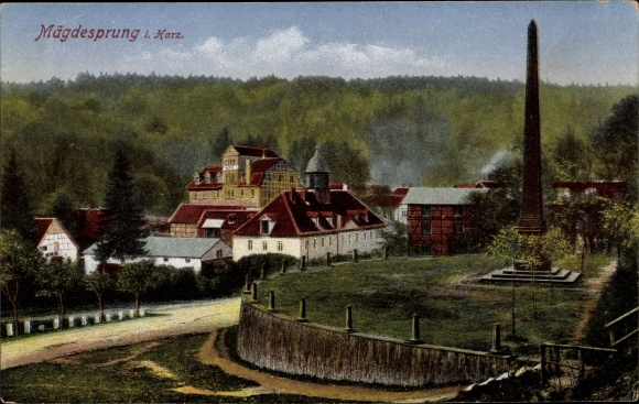 Ak Mägdesprung Harzgerode Harz, Denkmal und Hotel 