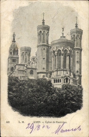 Ak Lyon Rhône, Eglise de Fourvière,  Kirche, schwarz-weiß