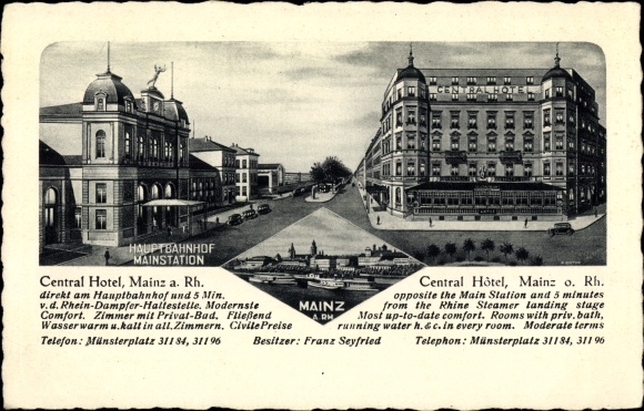 Ak Mainz am Rhein, Central Hotel, Bahnhof
