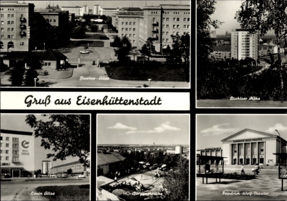 Ak Eisenhüttenstadt in Brandenburg, Lenin Allee, Diehloer Höhe, Friedrich Wolf Theater