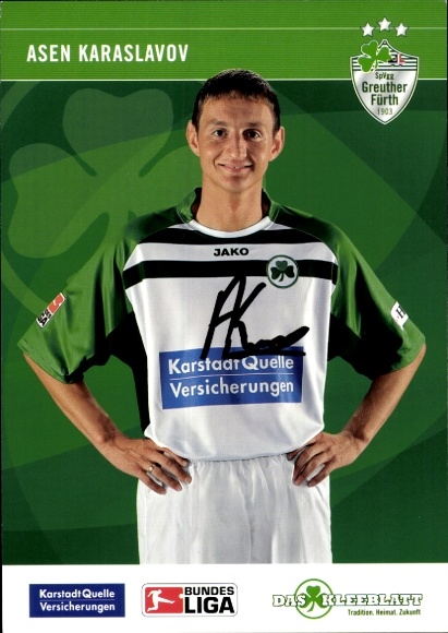 Autograph card footballer Asen Karaslavov, SpVgg Greuther Fürth, autograph