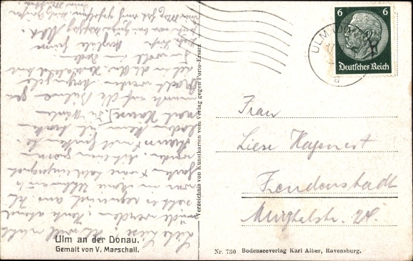 KP artysty Marschall, V., Ulm nad Dunajem, widok na rzekę do miasta