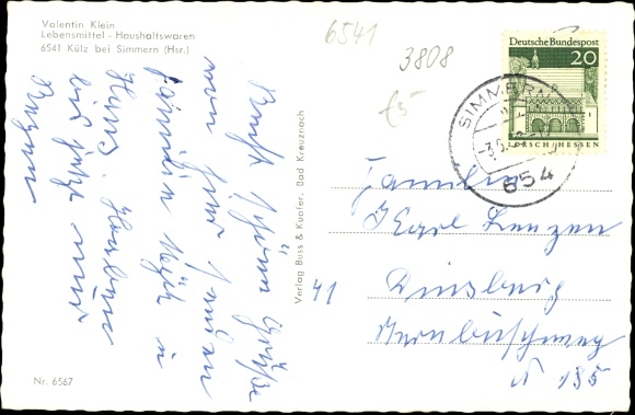Postcard Külz in the Rhein Hunsrück district, town views, church, residential buildings