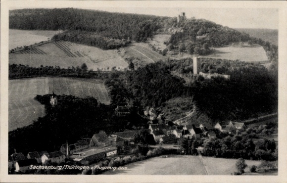 Postcard Sachsenburg in the Kyffhäuserkreis Thuringia, aerial photograph