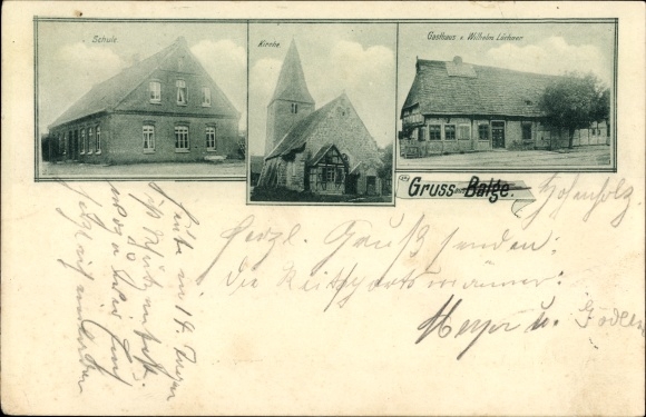 Postcard Balge in Lower Saxony, inn, church, school