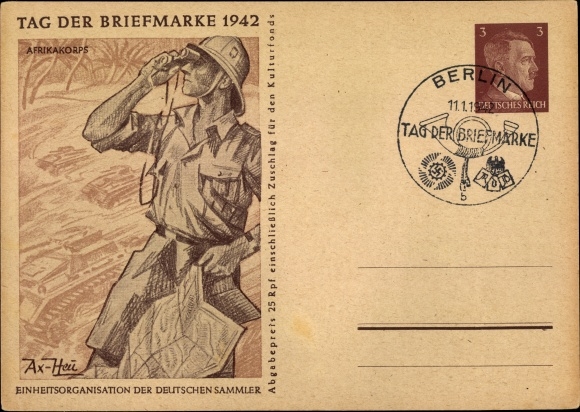 Postal stationery PC Axster Heudtlass, Stamp Day 1942, Afrika Korps