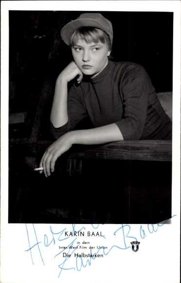 Postcard actress Karin Baal, The Teenagers, autograph