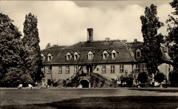 Ak Rottleberode Südharz, vakantiehuis, groot gebouw, groene omgeving, bomen, weide, mensen