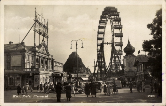 Postcard Vienna 2. Leopoldstadt, Prater, Ferris wheel, cinema