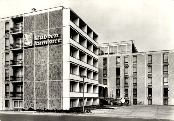 Postcard Seebad Binz on Rügen, Hotel Stubbenkammer, building with large windows, quiet surroundings, F...