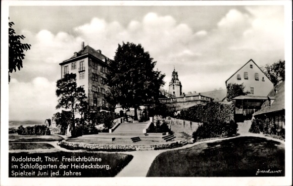 Ak Rudolstadt in Thüringen, Freilichtbühne, Schloßgarten, Heidecksburg, Spielzeit Juni