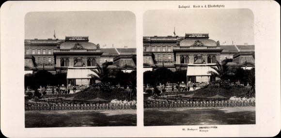 Stereo photo Budapest Hungary, 1906, Elisabeth Square, kiosk