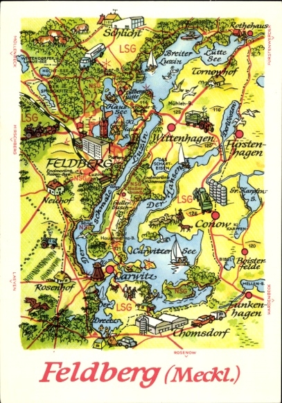 Kaarten van Feldberg in Mecklenburg, Thomsdorf, Schlicht, Wittenhagen, Carwitz
