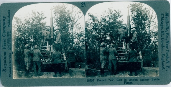 Stereo Foto A French 75 in Action, Artillery, I WK