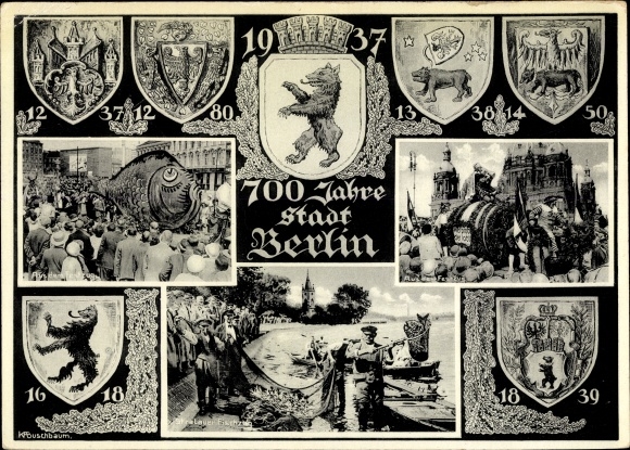 Coat of arms PC Berlin, 700 years city of Berlin 1937, pageant, Stralauer fish train, beer barrel