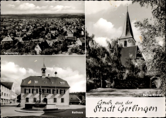 Postcard Gerlingen in Württemberg, partial view, town hall, St. Peter's Church