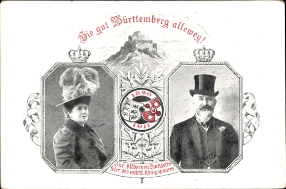 Ganzsachen Ak König Wilhelm II von Württemberg, Königin Charlotte, Silberhochzeit 1911