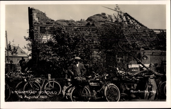 Postcard Borculo Gelderland, storm disaster 10. August 1925, Ruurlosche road