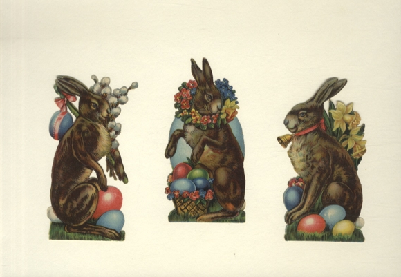 3 wafer Easter bunnies with colorful Easter eggs, each approx. 12 x 6 cm