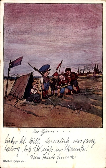 Artist Postcard Holzer, A., German Struggle 1914, Children as Soldiers