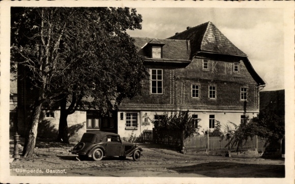 Ak Gumperda in Thüringen, Gasthof,  Architektur, schwarz-weiß