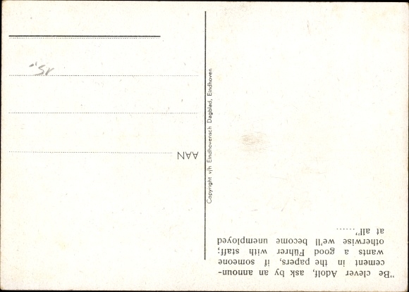 Artist Postcard Smits, Goebbels, Hitler, Be wise Adolf and put an advertisement, Karikatur