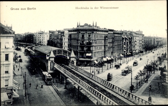 Ak Berlin Kreuzberg, Hochbahn an der Wienerstraße, Vogelperspektive, Gleise