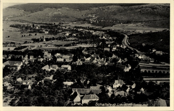 Postcard Schallstadt in the Black Forest Baden, aerial view of building, landscape, street